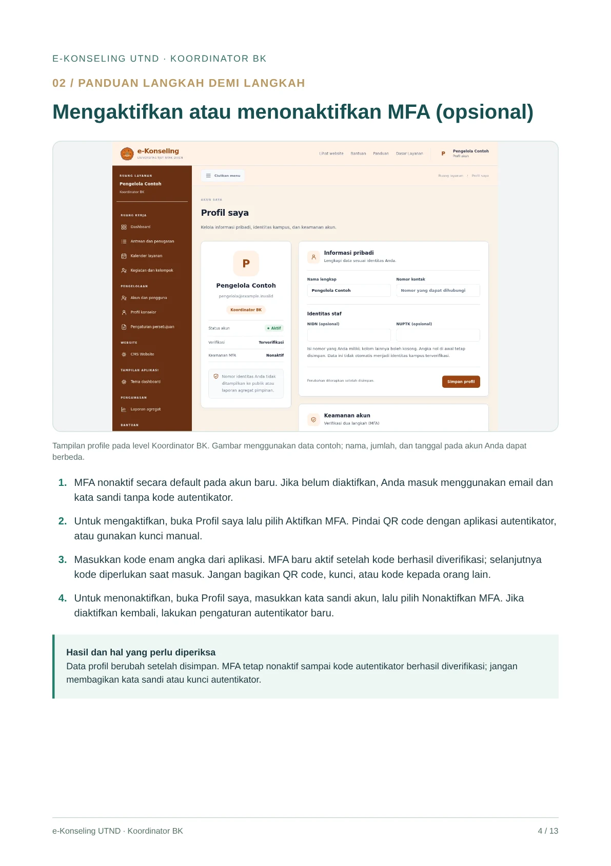 Mengaktifkan atau menonaktifkan MFA (opsional)