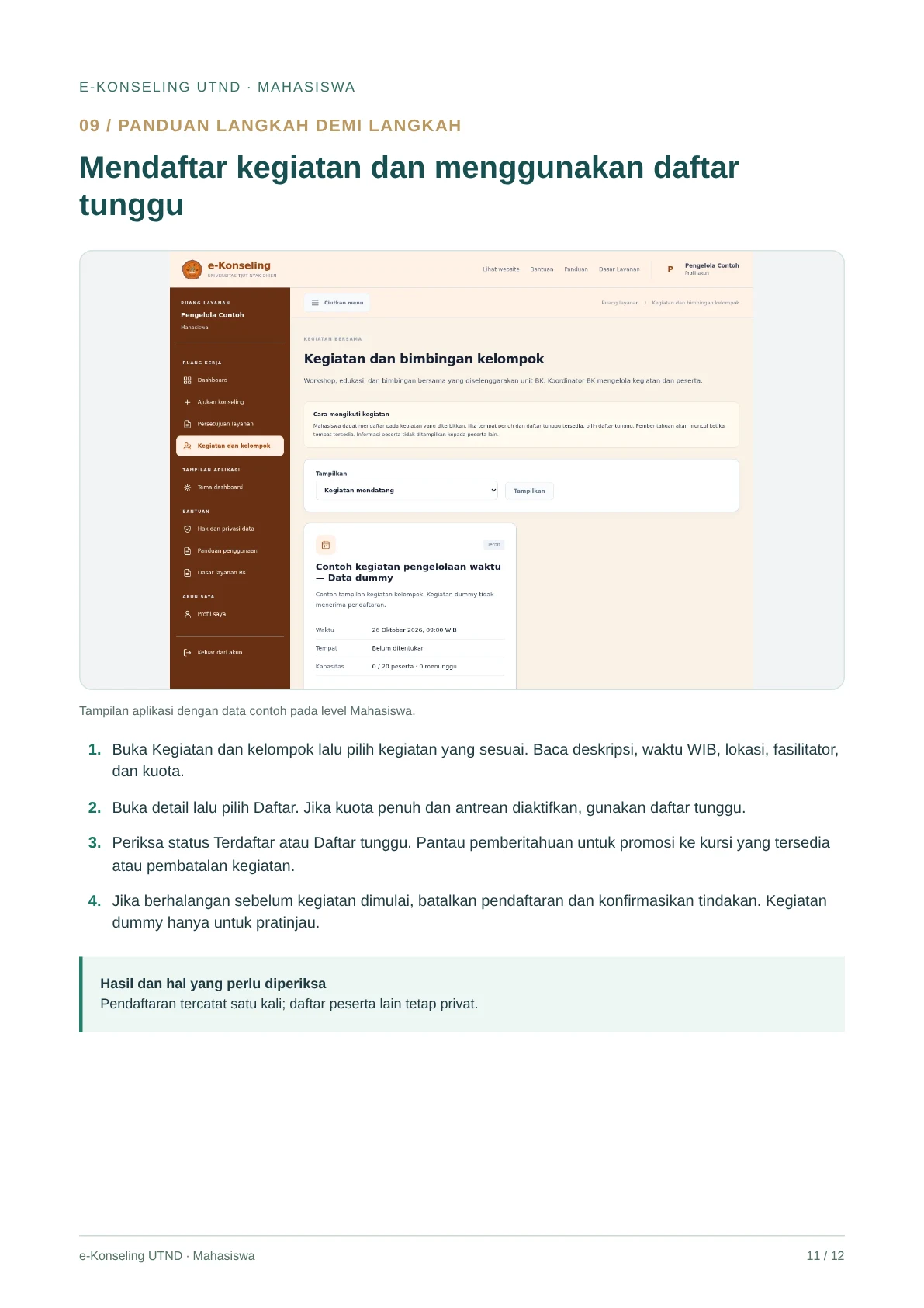Mendaftar kegiatan dan menggunakan daftar tunggu